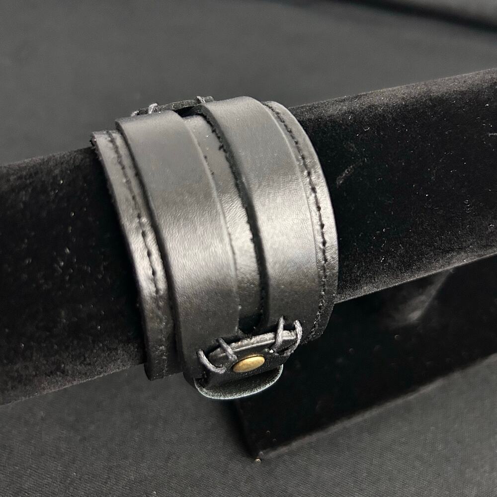 Black Leather Adjustable Snap Cuff Bracelet